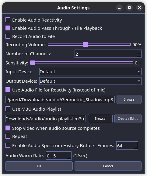 Audio Settings dialog