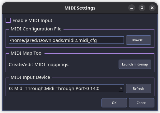 MIDI Settings dialog