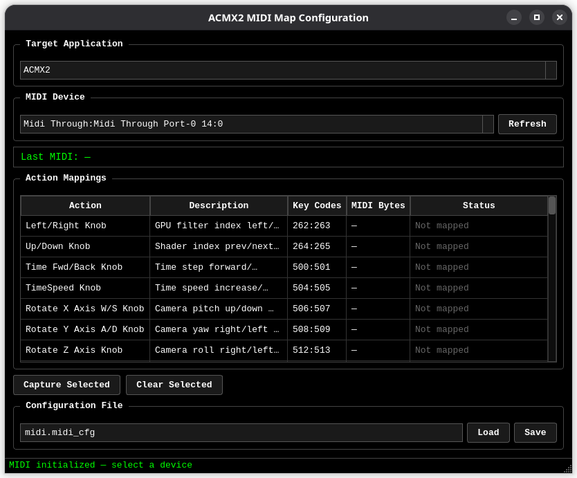 ACMX MIDI Map Configuration application