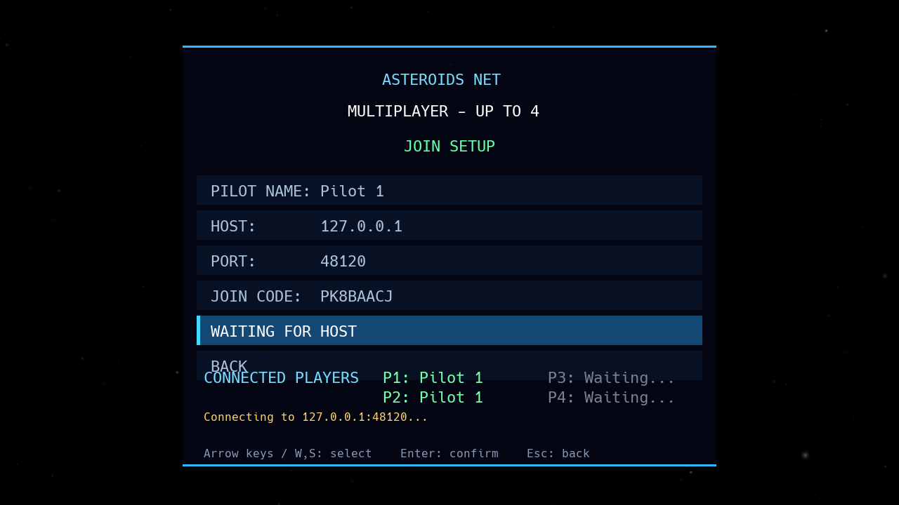 The Asteroids Net connected multiplayer lobby